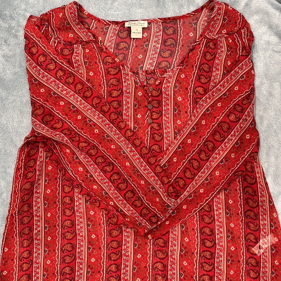 Lucky Brand Red Semi Sheer Paisley Boho Top - Picture 3 of 7